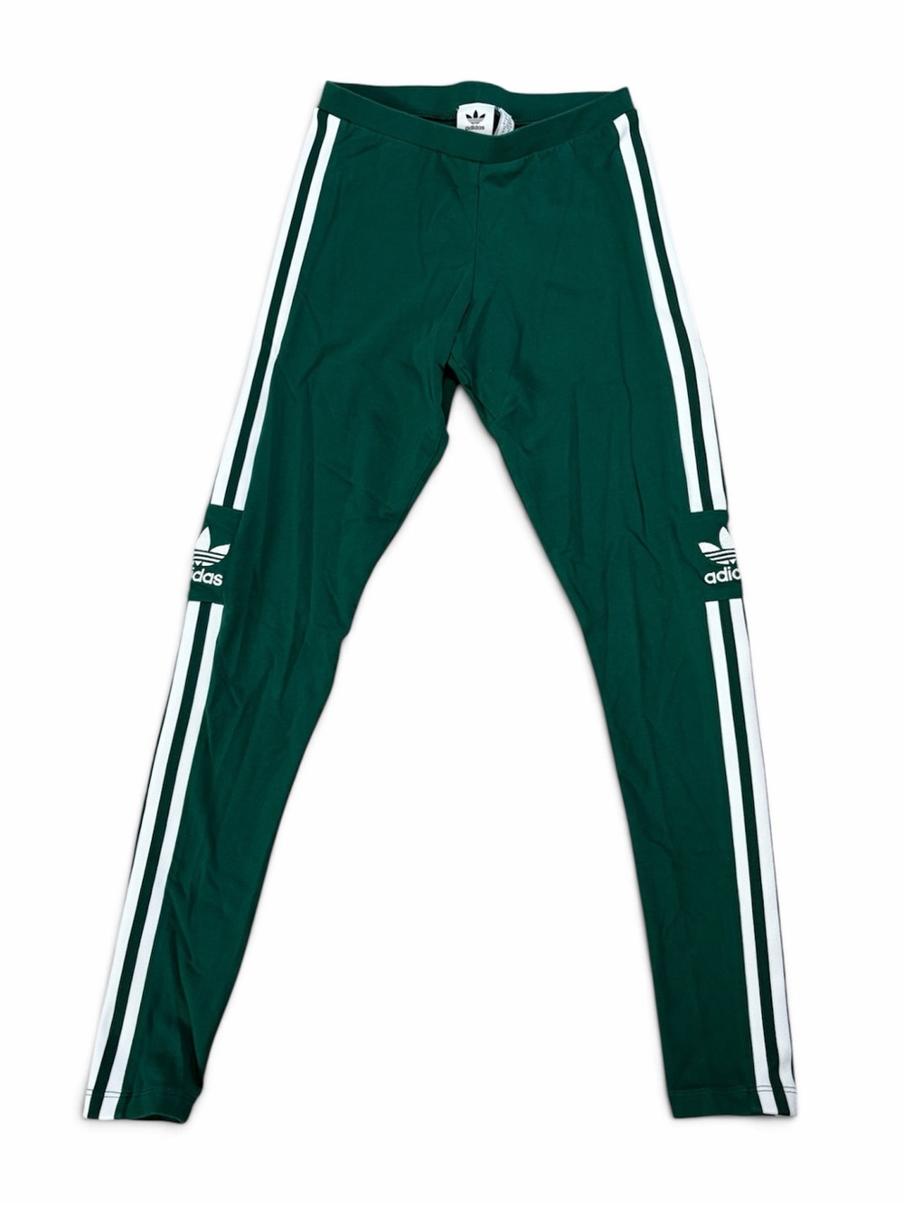 adidas Originals Women’s XS Green 3-Stripes Trefoil Leggings Cotton Stretch